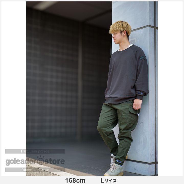 KMRII レザー装飾 クロップド スウェットカーゴパンツ hyde着用 ドロスト裏起毛スウェットカーゴパンツ[品番：AMTW0011747