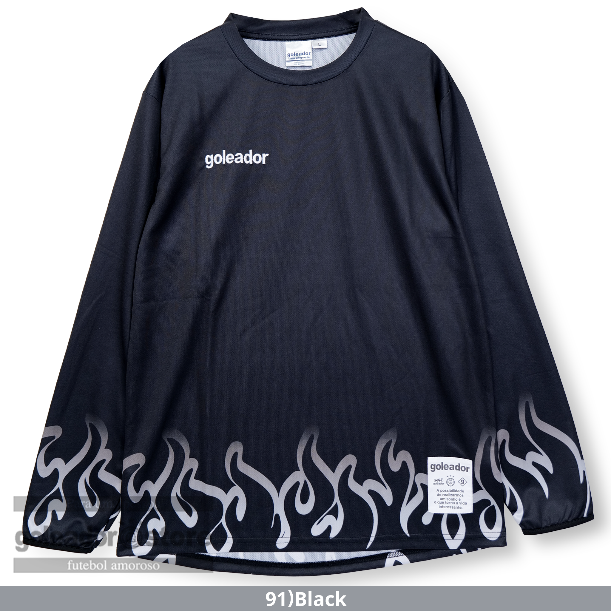 美品Powderパウダー サンタクロース プリント 長袖シャツ 黒 ゴレアドール公式】goleador ファイヤーパターン ロング プラクティス